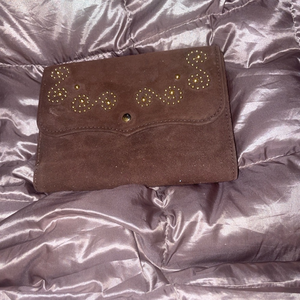 YSL Brown Suede Clutch with Gold Accents